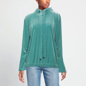Norma Kamali Green Velvet-Effect Boyfriend Hoodie